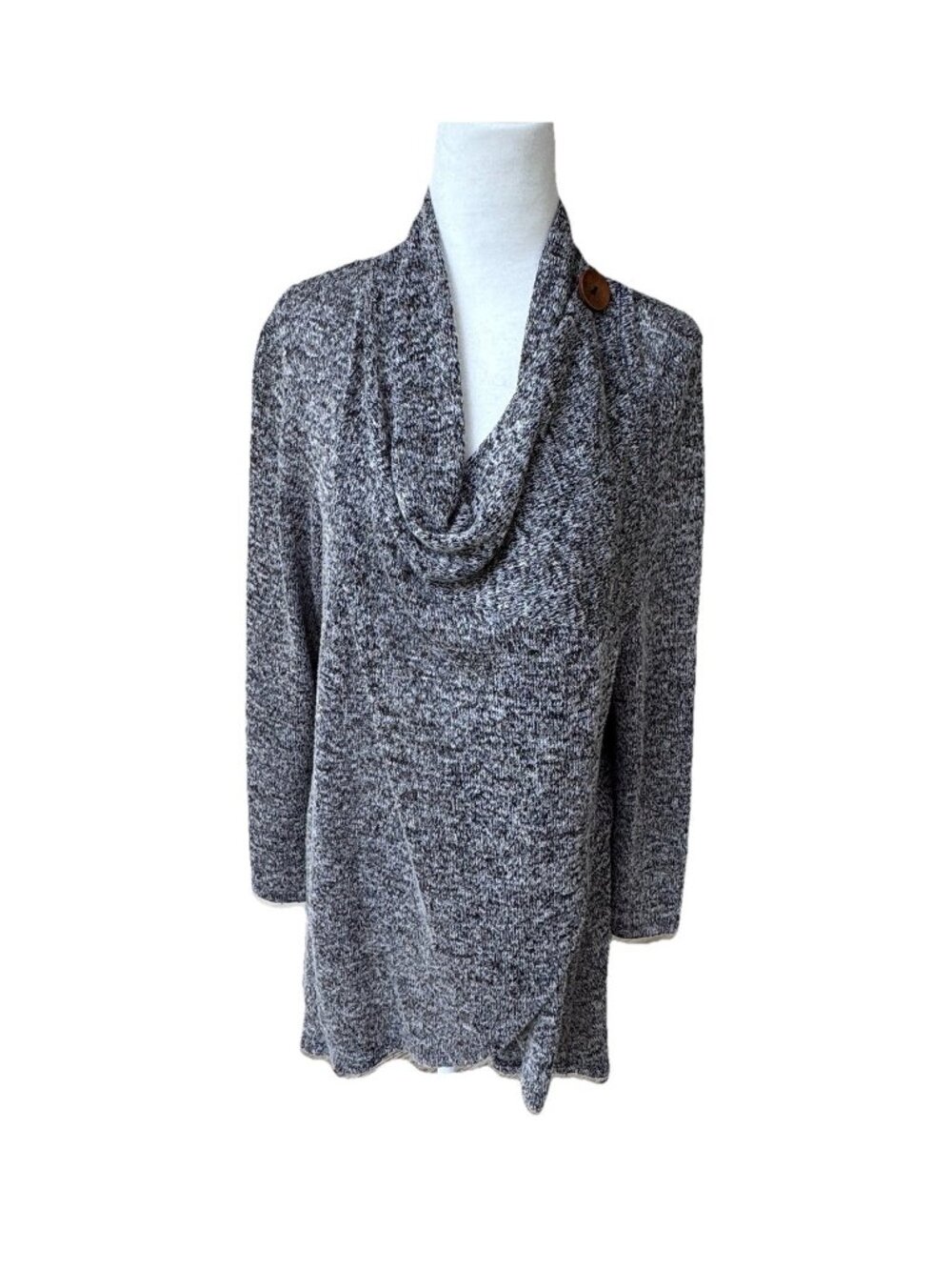Bobeau Black And White Space Dye Draped Wrap Tunic Sweater Cardigan Women OS